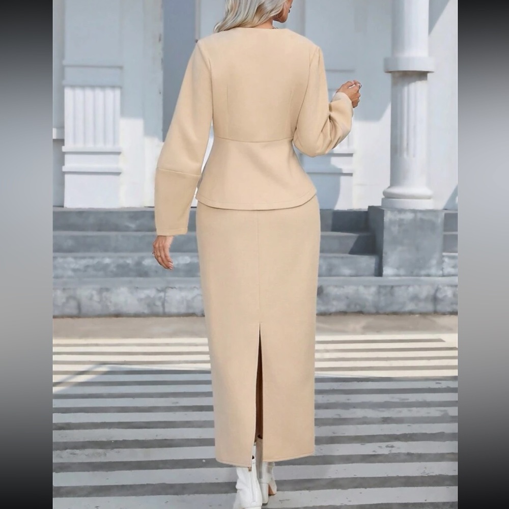 2 piece matching coord set- Double Breasted Tweed Overcoat & Split Back Skirt - Picture 2 of 4